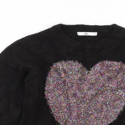 Preloved M&S Girls Black   Pullover Jumper Size 11-12 Years  - Heart - Detail