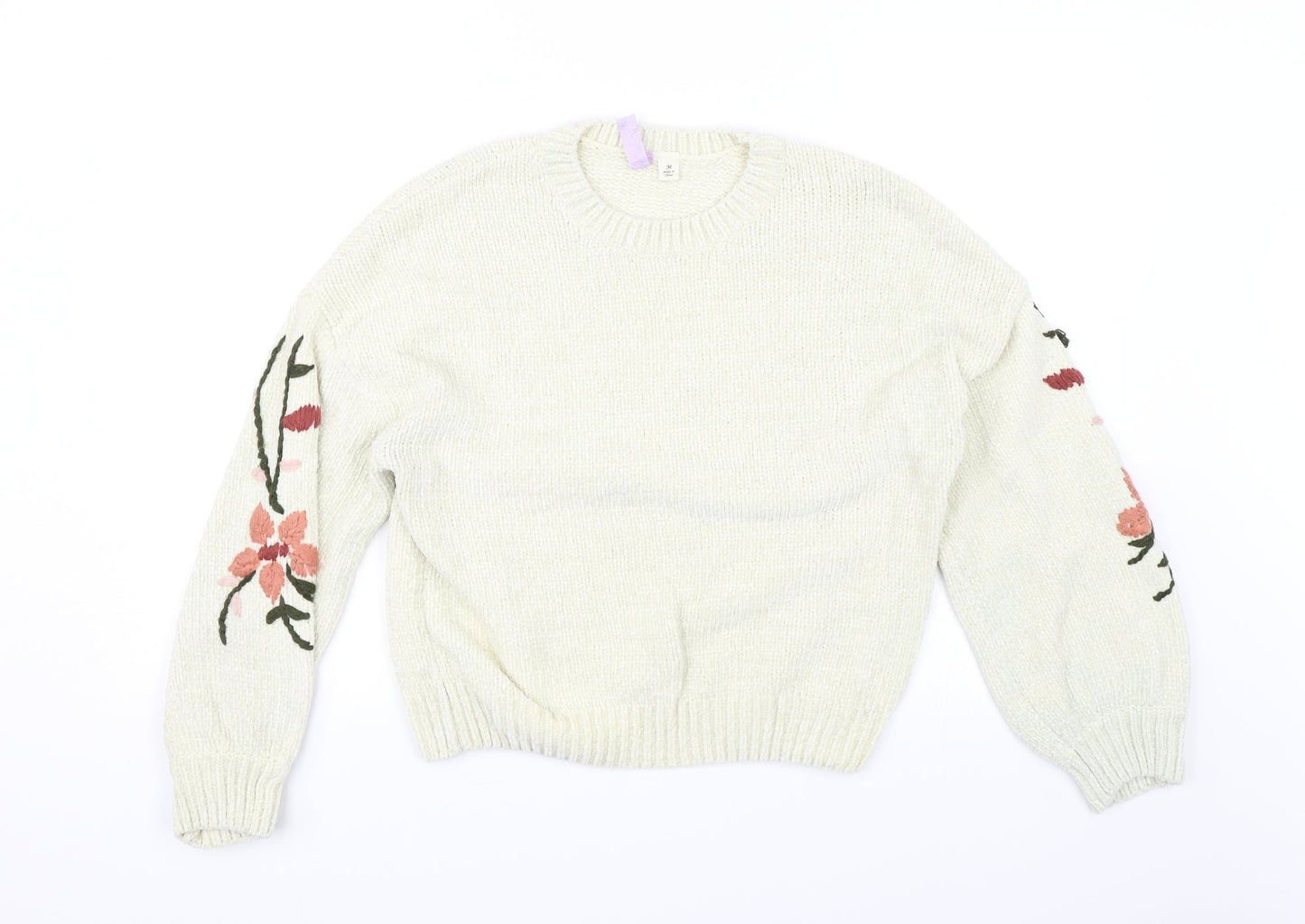 Alya Womens White Floral  Pullover Jumper Size M