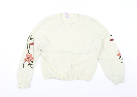 Alya Womens White Floral  Pullover Jumper Size M