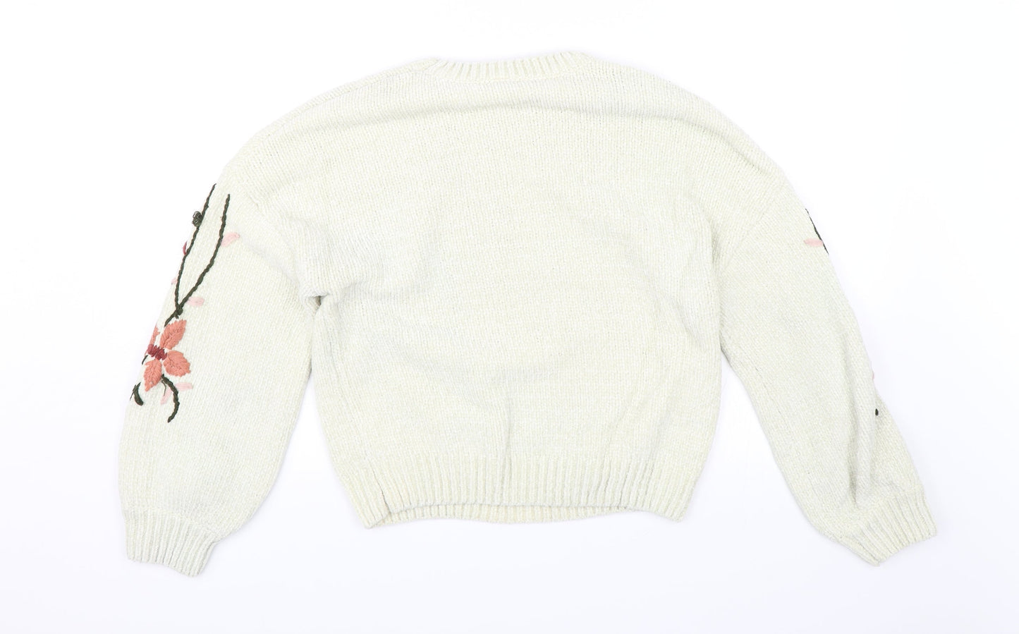 Alya Womens White Floral  Pullover Jumper Size M
