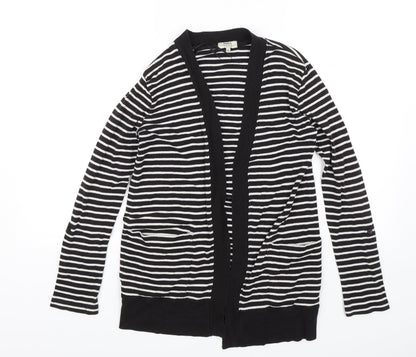 Additional front view of Papaya women’s black striped jacket, size UK 8