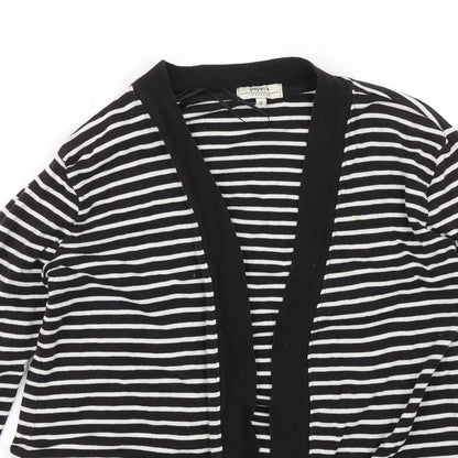 Close-up detail of Papaya women’s black striped jacket, size UK 8
