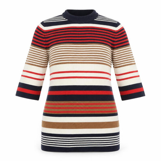 Front view of Miss Selfridge women’s multicoloured striped jumper, size UK 12