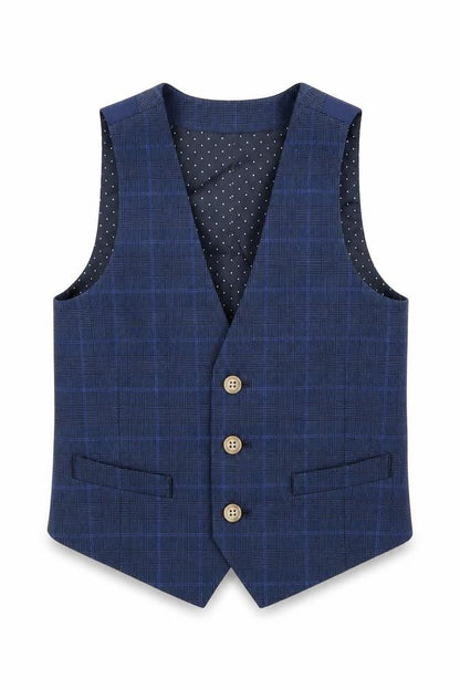 Front view of Albion boys’ blue jacket waistcoat, size 6, years