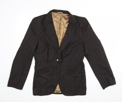 Additional front view of Nrxt women’s brown striped jacket blazer, size UK 12