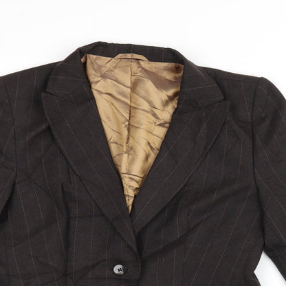 Close-up detail of Nrxt women’s brown striped jacket blazer, size UK 12