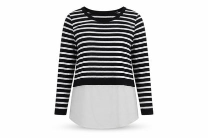 Front view of Atmosphere women’s white striped basic t-shirt, size UK 4