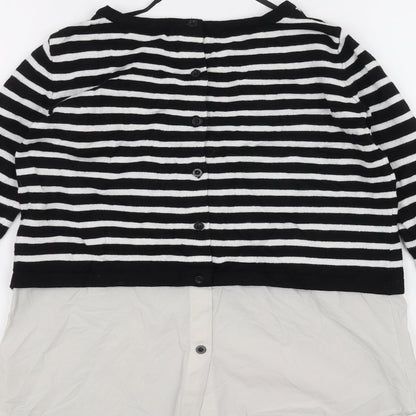 Brand and care label for Atmosphere women’s white striped basic t-shirt, size UK 4