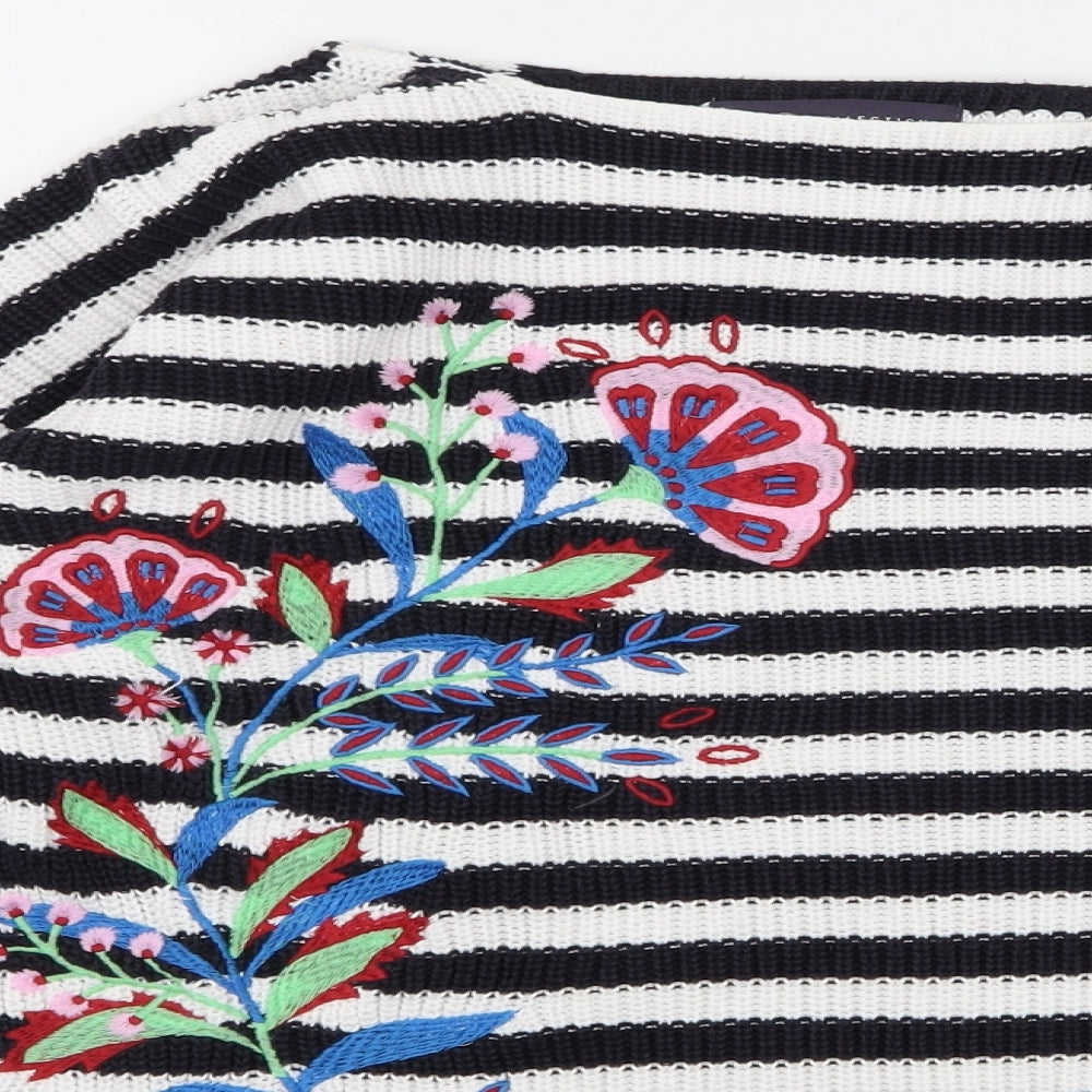 m&s Womens White Striped  Pullover Jumper Size M