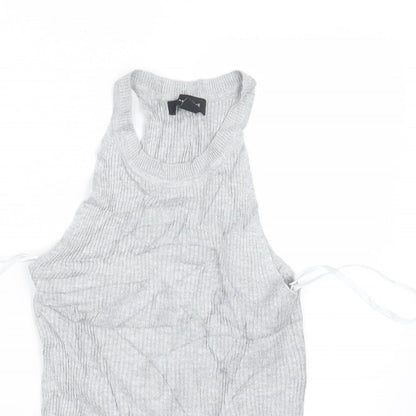 Close-up detail of Atmosphere women’s grey basic t-shirt, size UK 8