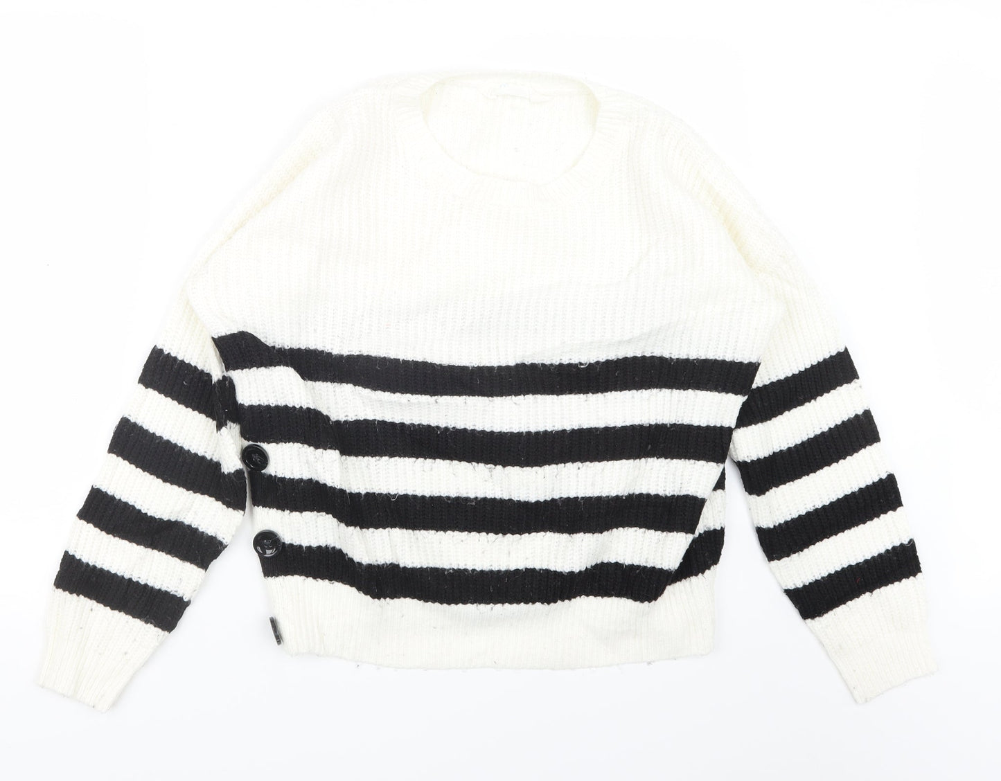 Primark Womens White Striped Knit Pullover Jumper Size 12