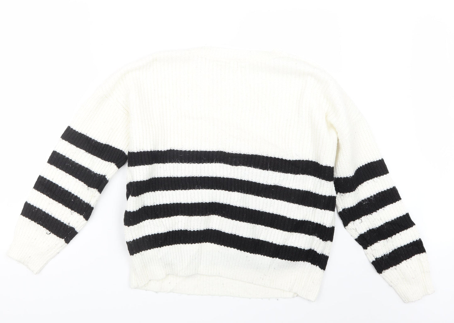 Primark Womens White Striped Knit Pullover Jumper Size 12