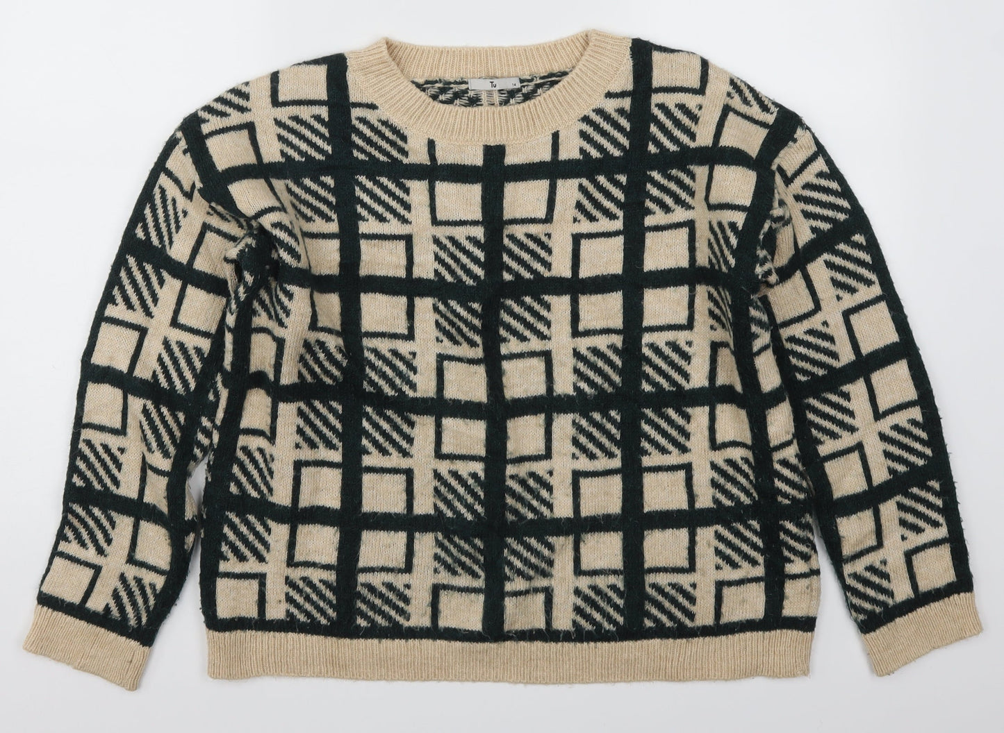 TU Womens Green Check  Pullover Jumper Size 14