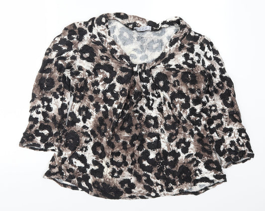 VINCI Womens Brown Animal Print  Basic T-Shirt Size 16