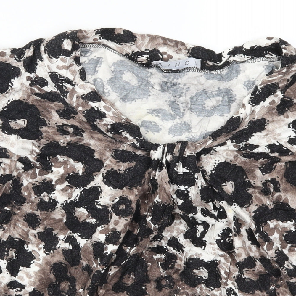 VINCI Womens Brown Animal Print  Basic T-Shirt Size 16