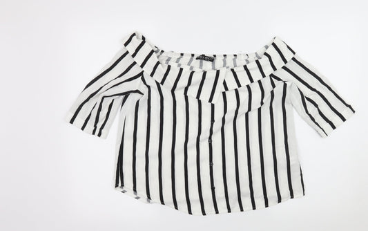 Select Womens White Striped  Basic Blouse Size 14