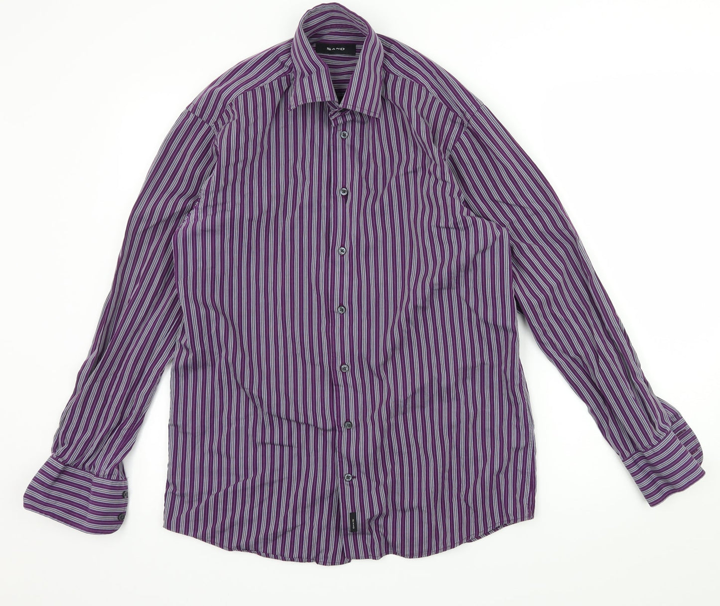 Sand  Womens Purple Striped  Basic Button-Up Size M