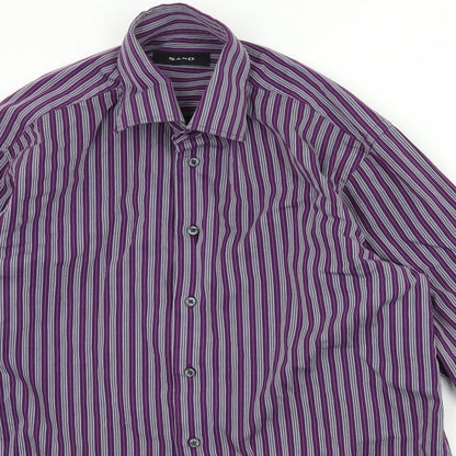 Sand  Womens Purple Striped  Basic Button-Up Size M