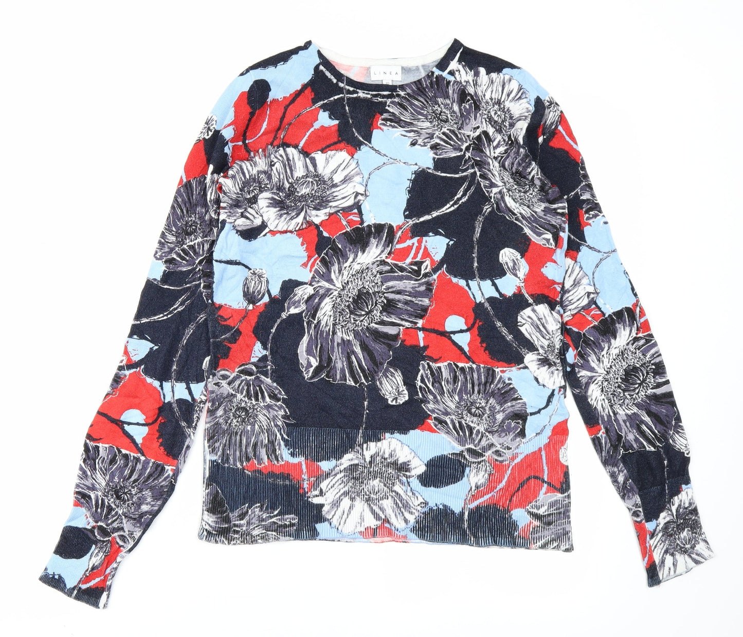 Linea Womens Blue Floral  Pullover Jumper Size 10