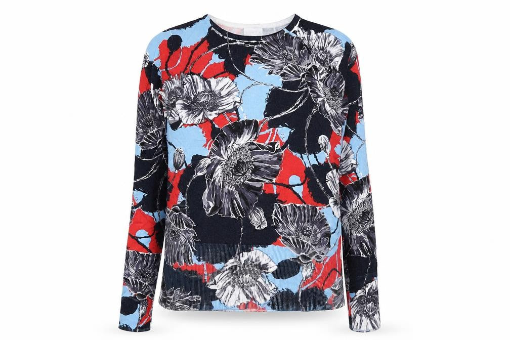 Linea Womens Blue Floral  Pullover Jumper Size 10