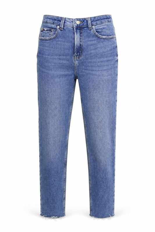 Front view of Denim & Co. women’s blue denim skinny jeans, size UK 6, 27-inch leg