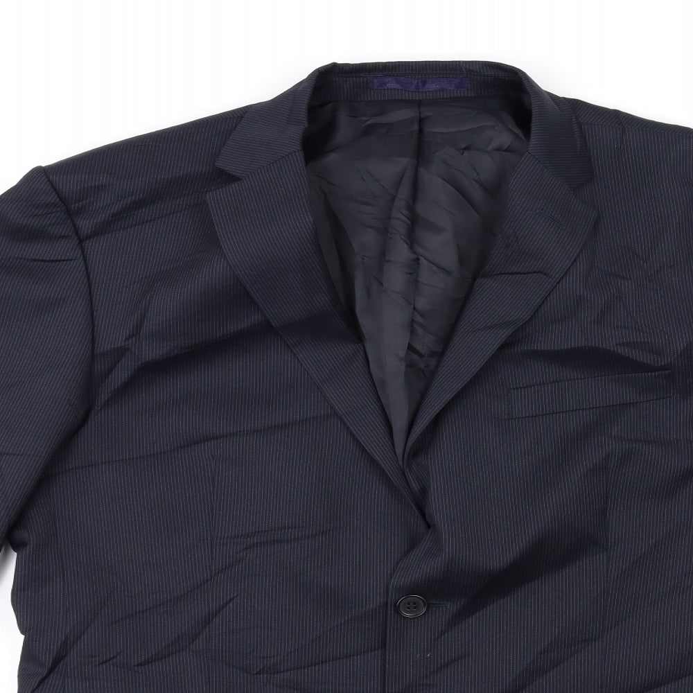 kj Mens Black Striped  Jacket Suit Jacket Size 42