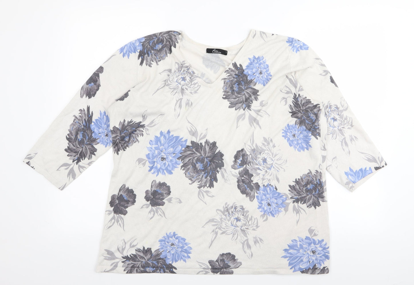 BM Womens White Floral  Basic T-Shirt Size L