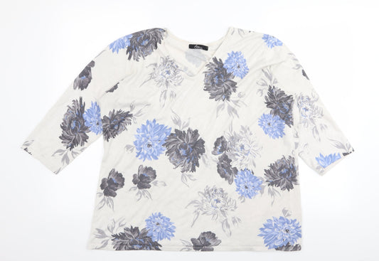 BM Womens White Floral  Basic T-Shirt Size L