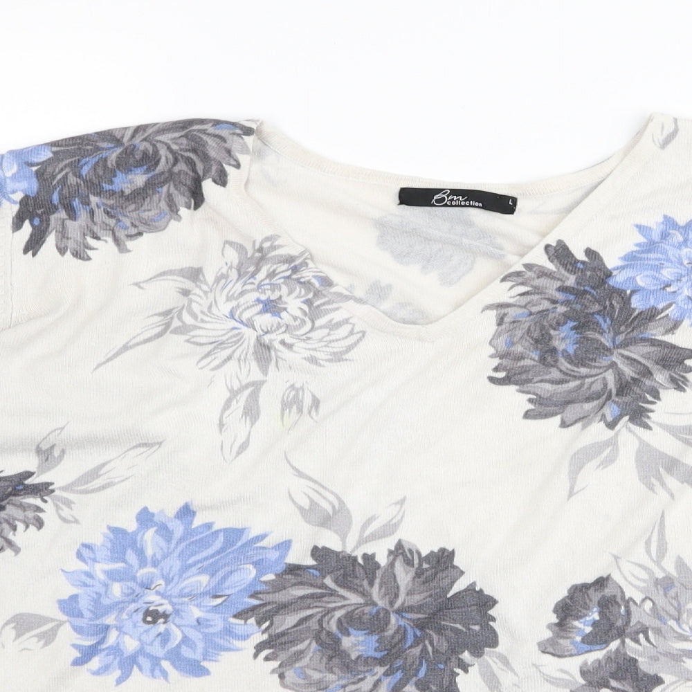BM Womens White Floral  Basic T-Shirt Size L
