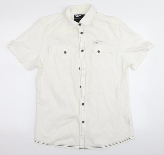 Easy Mens White    Button-Up Size M