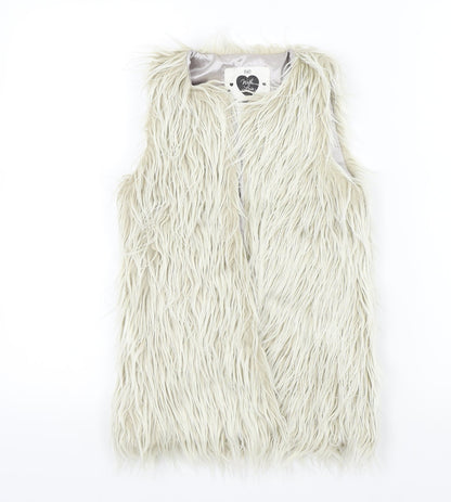 Additional front view of F&F girls’ beige colourblock basic jacket waistcoat, size 7, years
