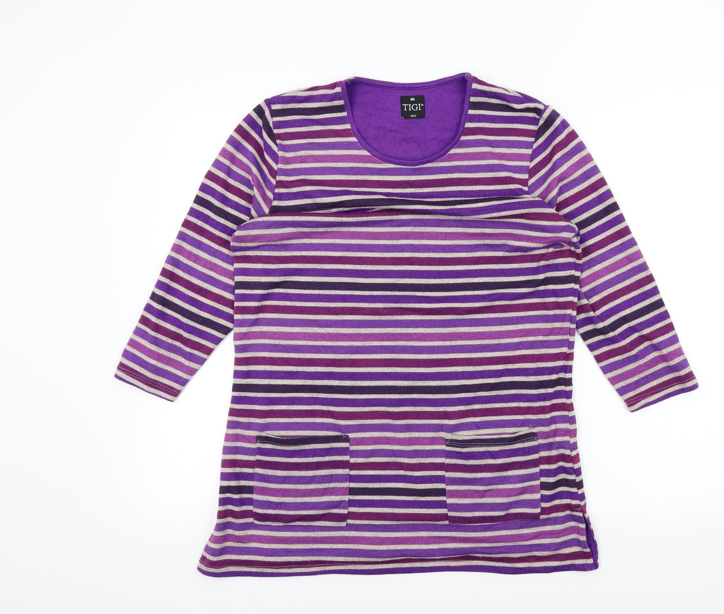 TIGI Womens Purple Striped  Pullover Jumper Size 10