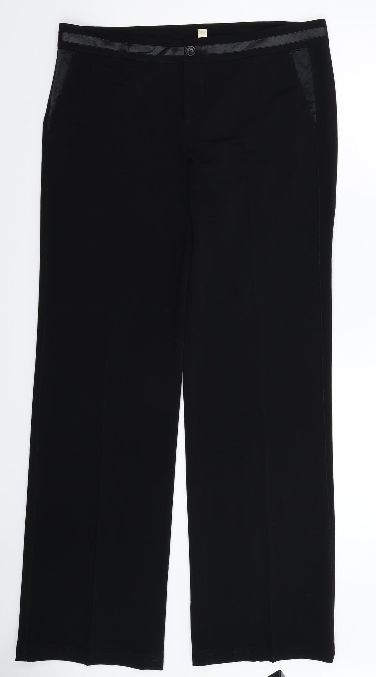 Additional front view of Oui Moments women’s black dress pants trousers, size UK 14, 33-inch leg