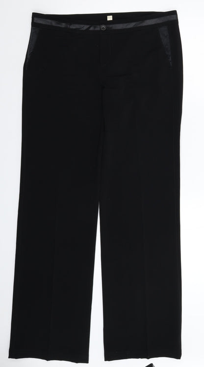 Additional front view of Oui Moments women’s black dress pants trousers, size UK 14, 33-inch leg