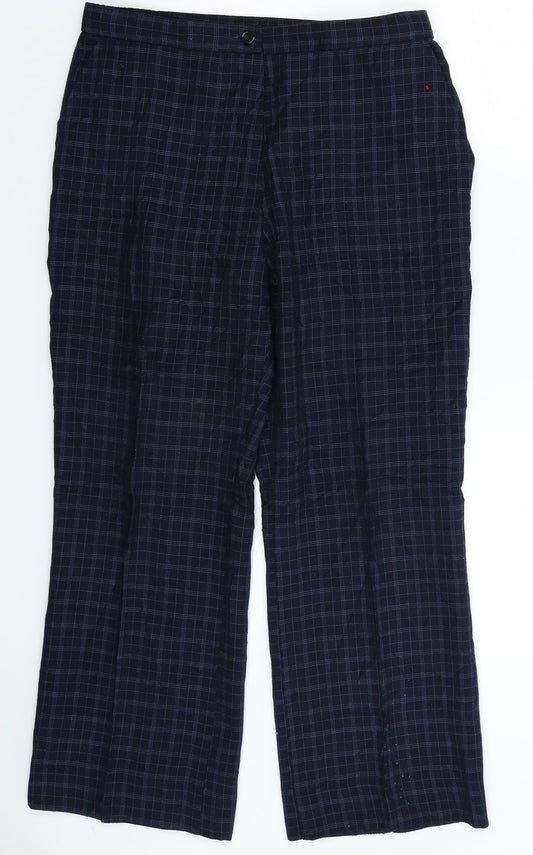 Marks and Spencer Womens Blue Check  Trousers  Size 14 L28 in
