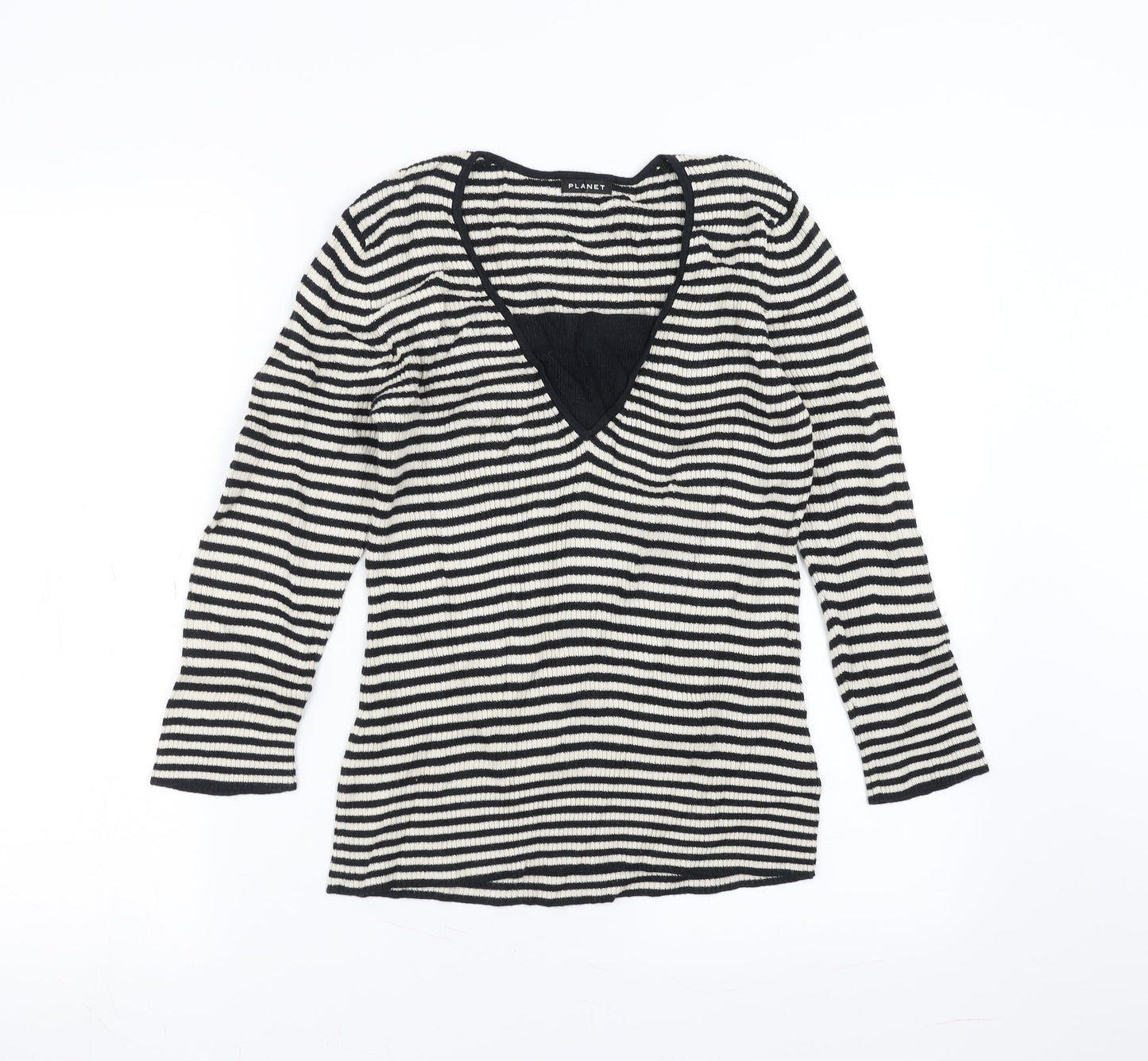 PLANET Womens Black Striped  Pullover Jumper Size XS