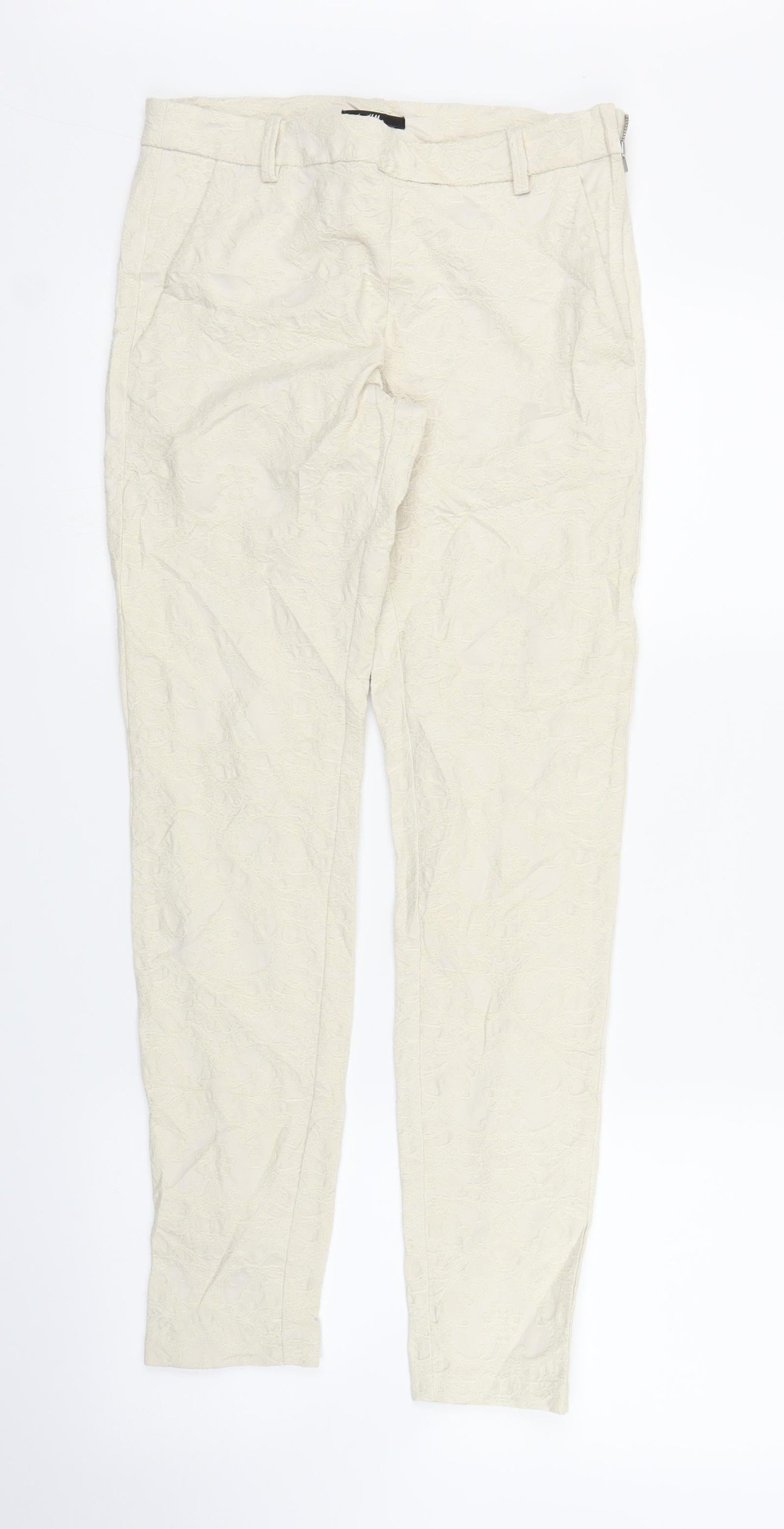 H&M Womens Ivory Floral  Carrot Trousers Size 6 L27 in