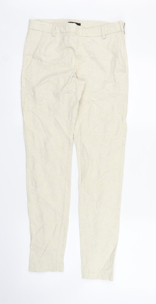 H&M Womens Ivory Floral  Carrot Trousers Size 6 L27 in
