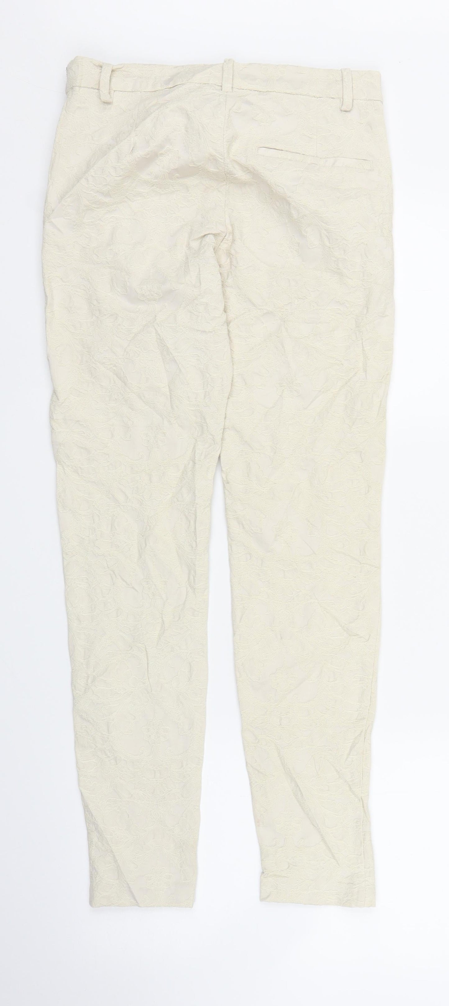 H&M Womens Ivory Floral  Carrot Trousers Size 6 L27 in