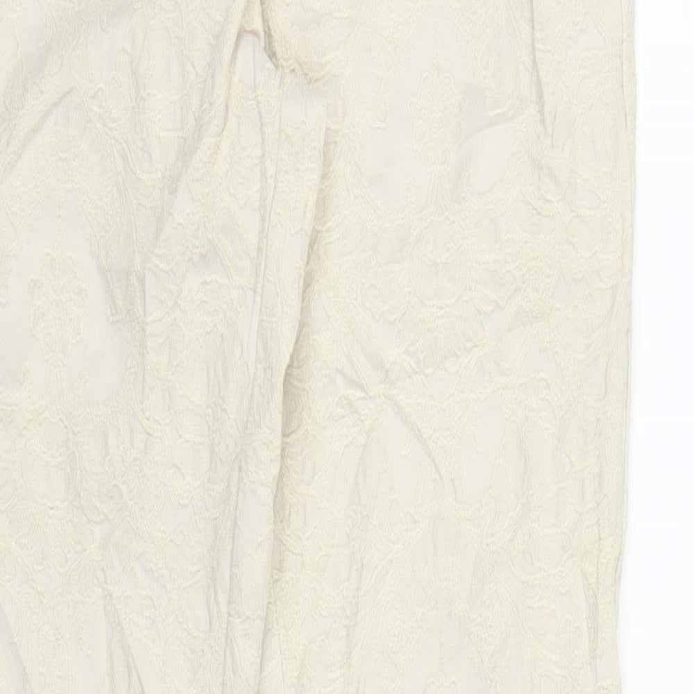 H&M Womens Ivory Floral  Carrot Trousers Size 6 L27 in