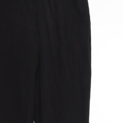 Close-up detail of Danner women’s black trousers, size UK 28, in, 31-inch leg