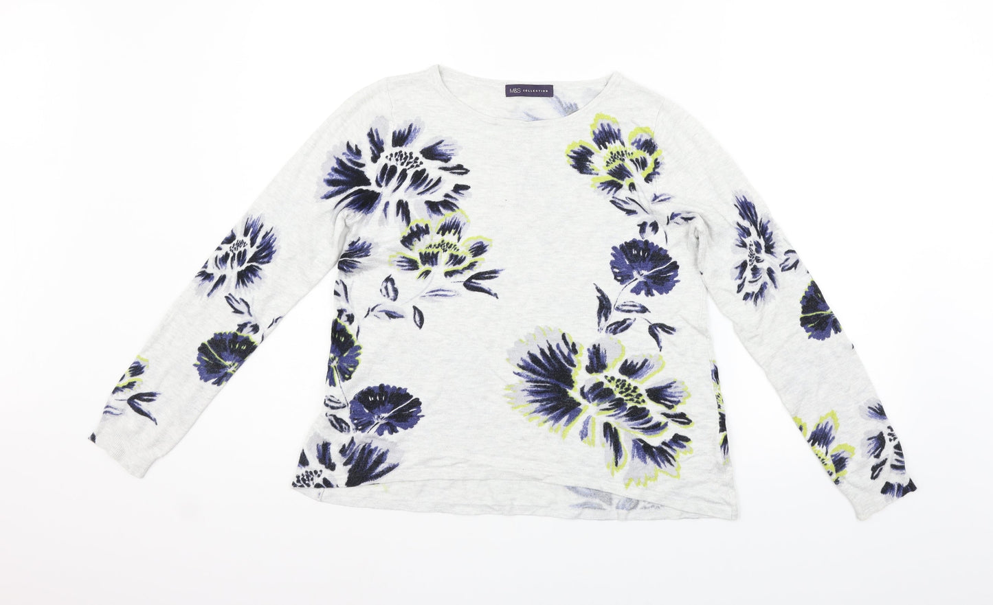 Marks and Spencer Womens Grey Floral  Pullover Jumper Size 8