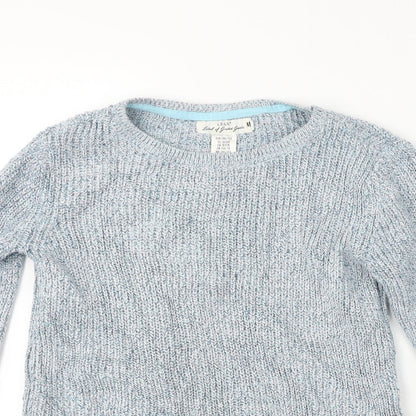 Close-up detail of L.O.G.G women’s blue jumper, size M