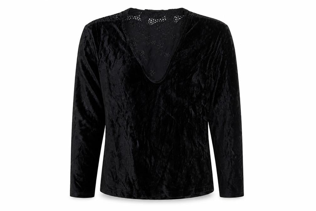 Moda Manuela Womens Black Floral Velour Basic Blouse Size 14