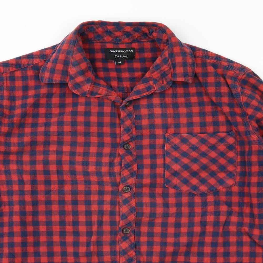 Greenwoods Mens Red Check   Button-Up Size M