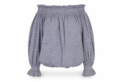 Front view of Atmosphere women’s blue striped basic blouse, size UK 14