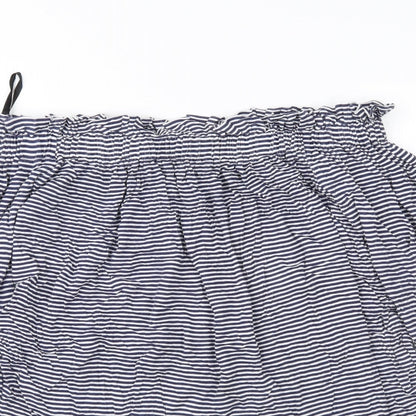 Close-up detail of Atmosphere women’s blue striped basic blouse, size UK 14