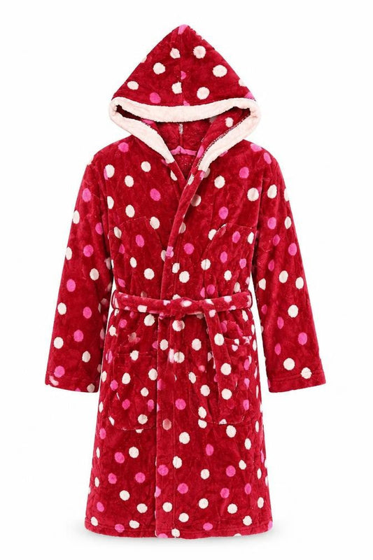 Marks & Spencer Girls Red Polka Dot Fleece  Gown Size 7-8 Years