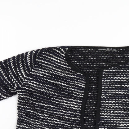 Close-up detail of Atmosphere women’s blue striped jacket coatigan, size XS