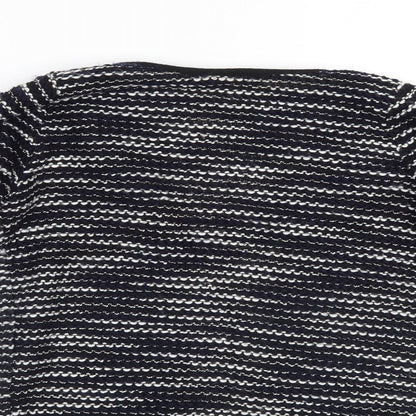 Brand and care label for Atmosphere women’s blue striped jacket coatigan, size XS